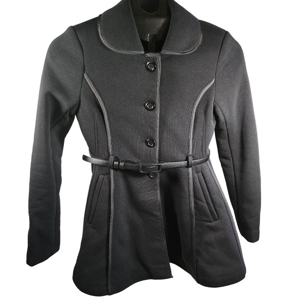 Girl's Black‎ 4 Button Size L Fit & Flare Fully Lined Coat with Thin Belt